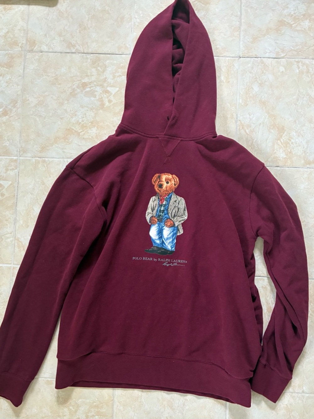 Ralph Lauren Polo Bear Maroon Hoodie Sz L